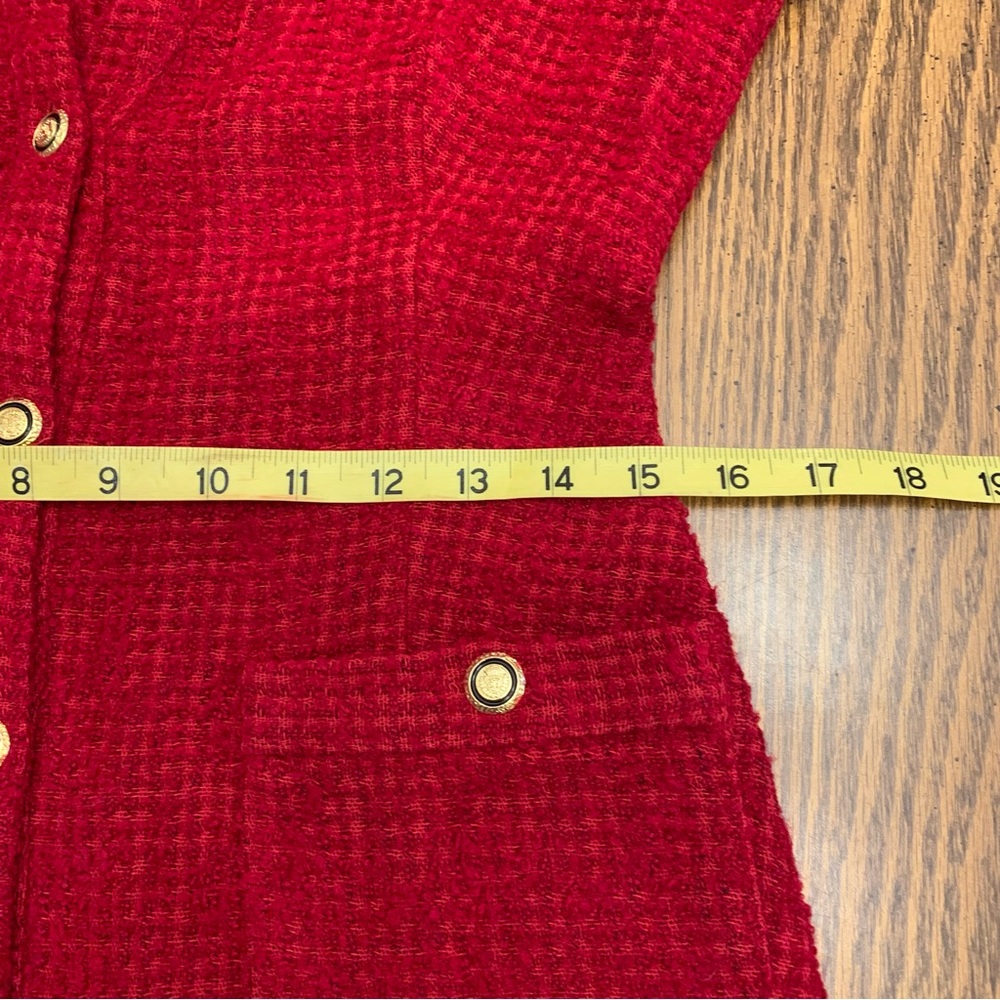 Zara Red Textured Long Sleeve V-neck Vintage Dress - Picture 9 of 15